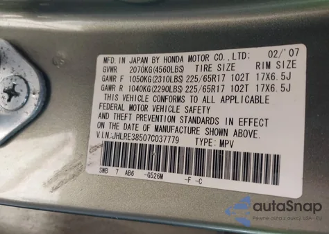 2007 Honda Cr-V Ex from USA, damaged, VIN JHLRE38507C037779